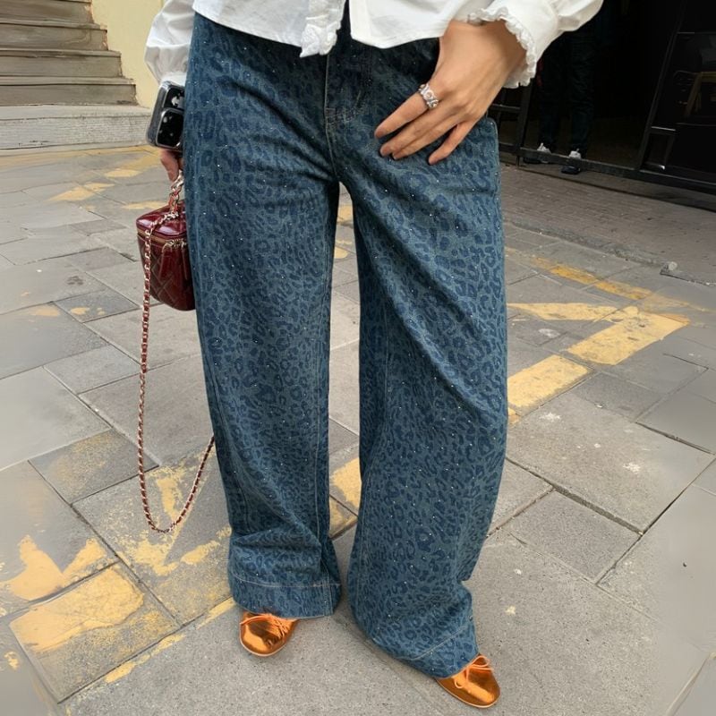 Leopard wide leg denim 00512