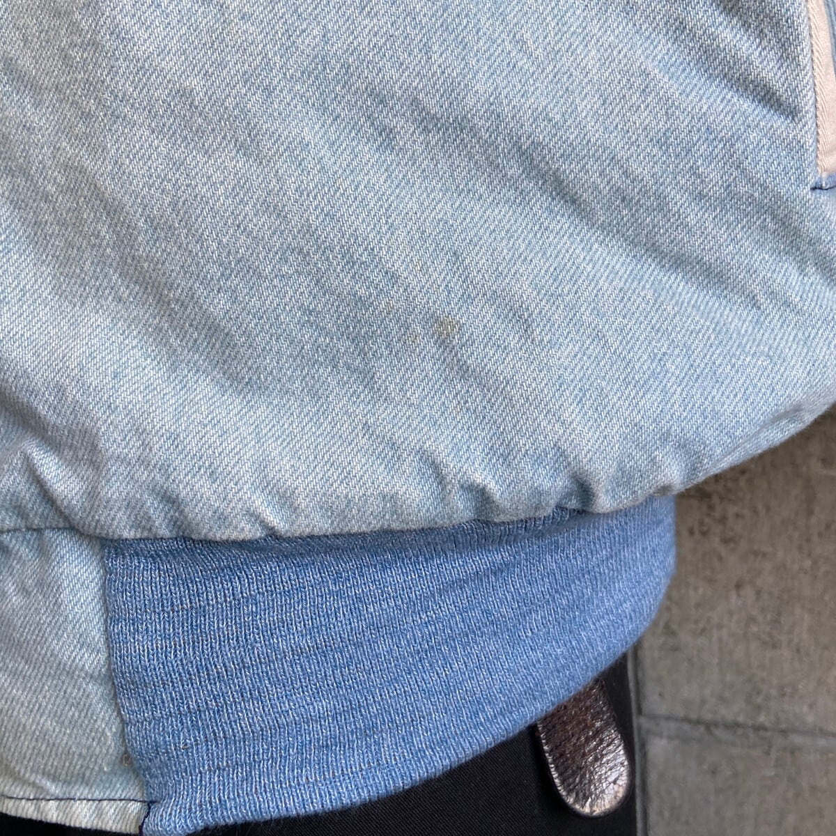 90s USA製 ビリヤード 刺繍 デニムスタジャン メンズXL 古着 フリース