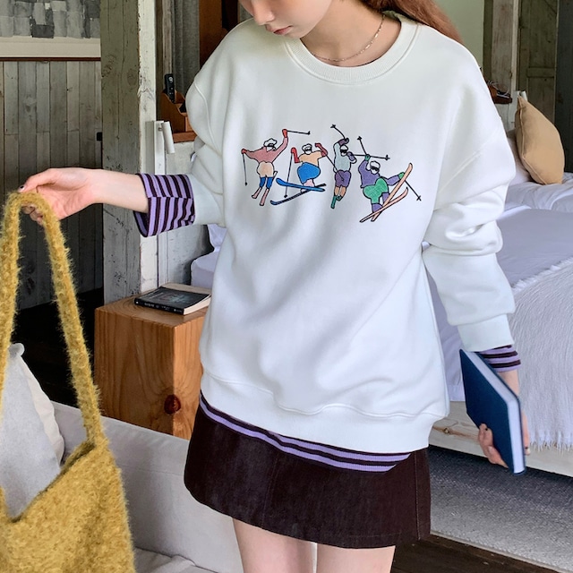 skier print round neck sweatshirt J00161