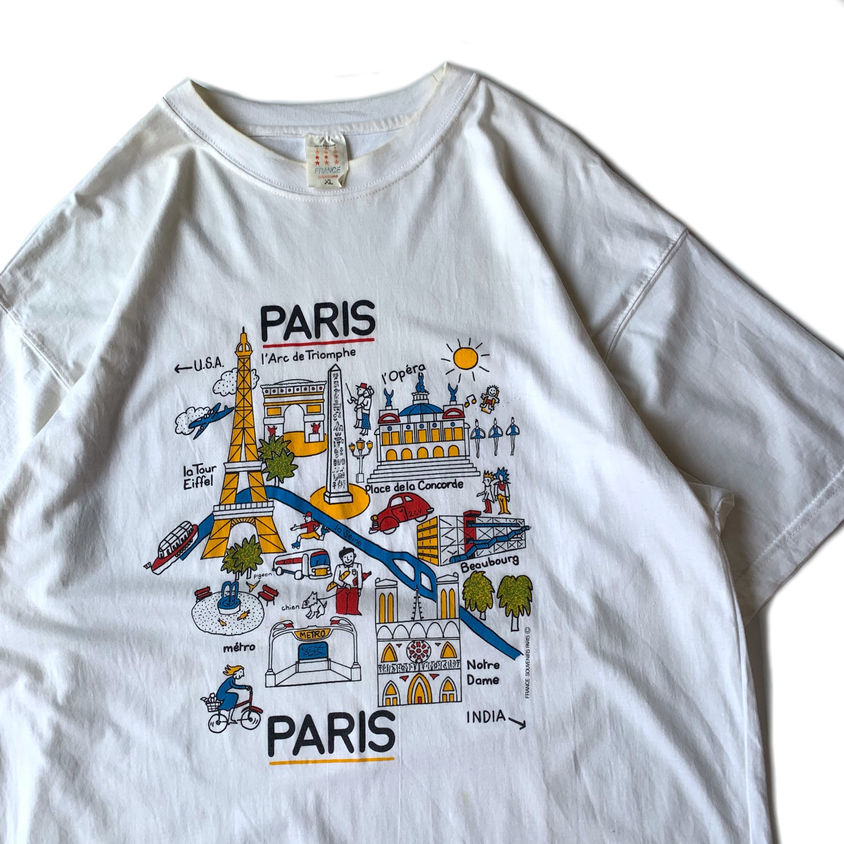 90s フランス スーベニア PARIS プリント Tシャツ お土産 地図 ...