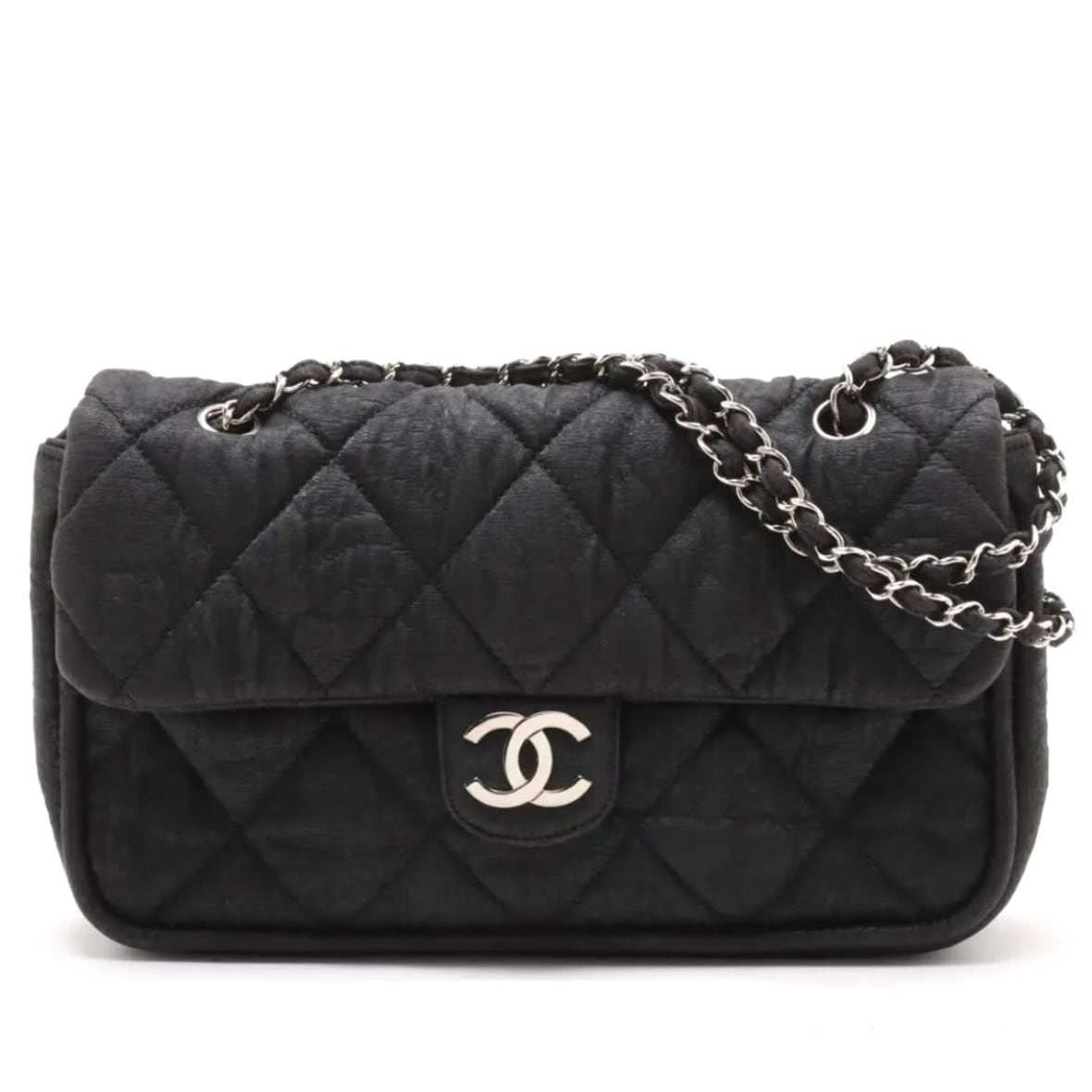 Extremely Rare ◇ CHANEL Matelassé Coated Canvas Single-Flap Double-Chain Bag with Turnlock Clasp (Unisex)