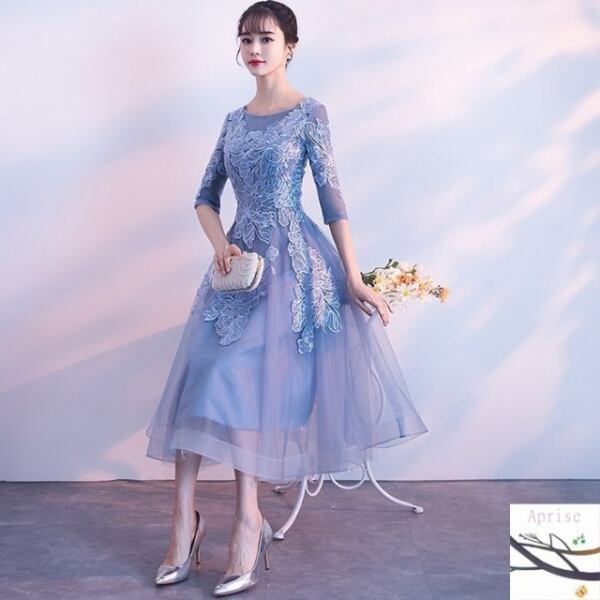 パーティードレス 袖あり 結婚式ドレス 着痩せ ウエディングドレス 代 大人 可愛い 上品 レース 成人式 披露宴 お呼ばれ ミモレ丈 おし 30代 40代 新作 結婚式 二次会 お呼ばれ パーティドレス専門店 Graceful Dress By Minato