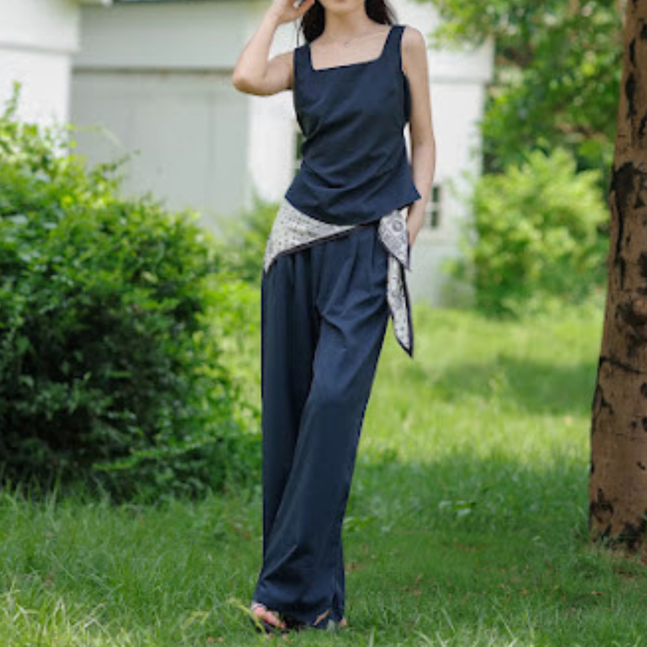 スクエアネック ノースリーブ ワイドレッグ ジャンプスーツ２点セット 　　 00056