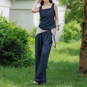 スクエアネック ノースリーブ ワイドレッグ ジャンプスーツ２点セット 　　 00056