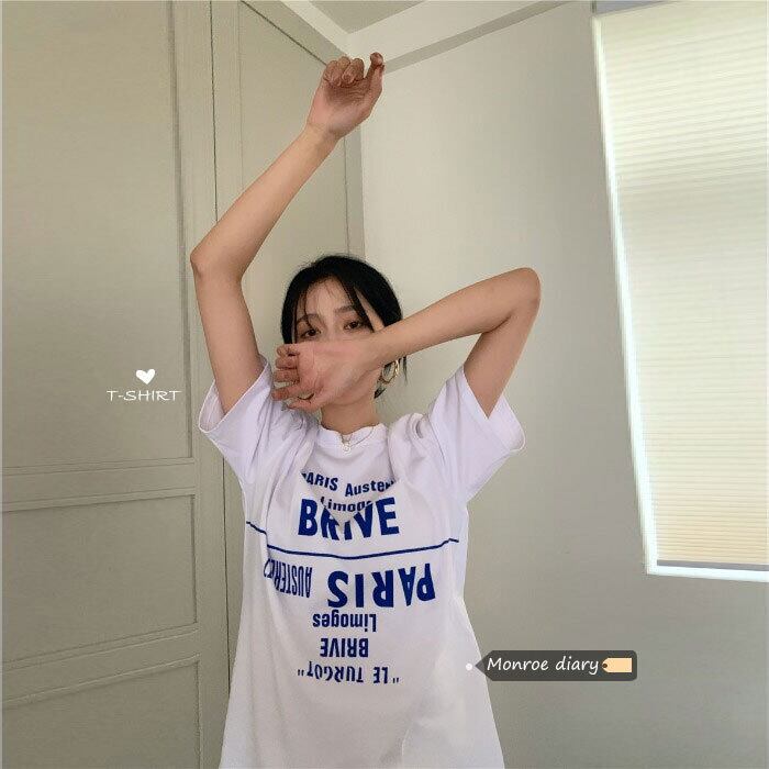 ルーズトップス ホワイトTシャツ サマー コットン 夏物 ピュア モンロー71947352032