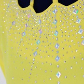 【美品 社交ダンス衣装】トップス XLサイズ レッスンウェア 練習着 黄色 イエロー ラインストーン かわいい 可愛い 上品 清楚