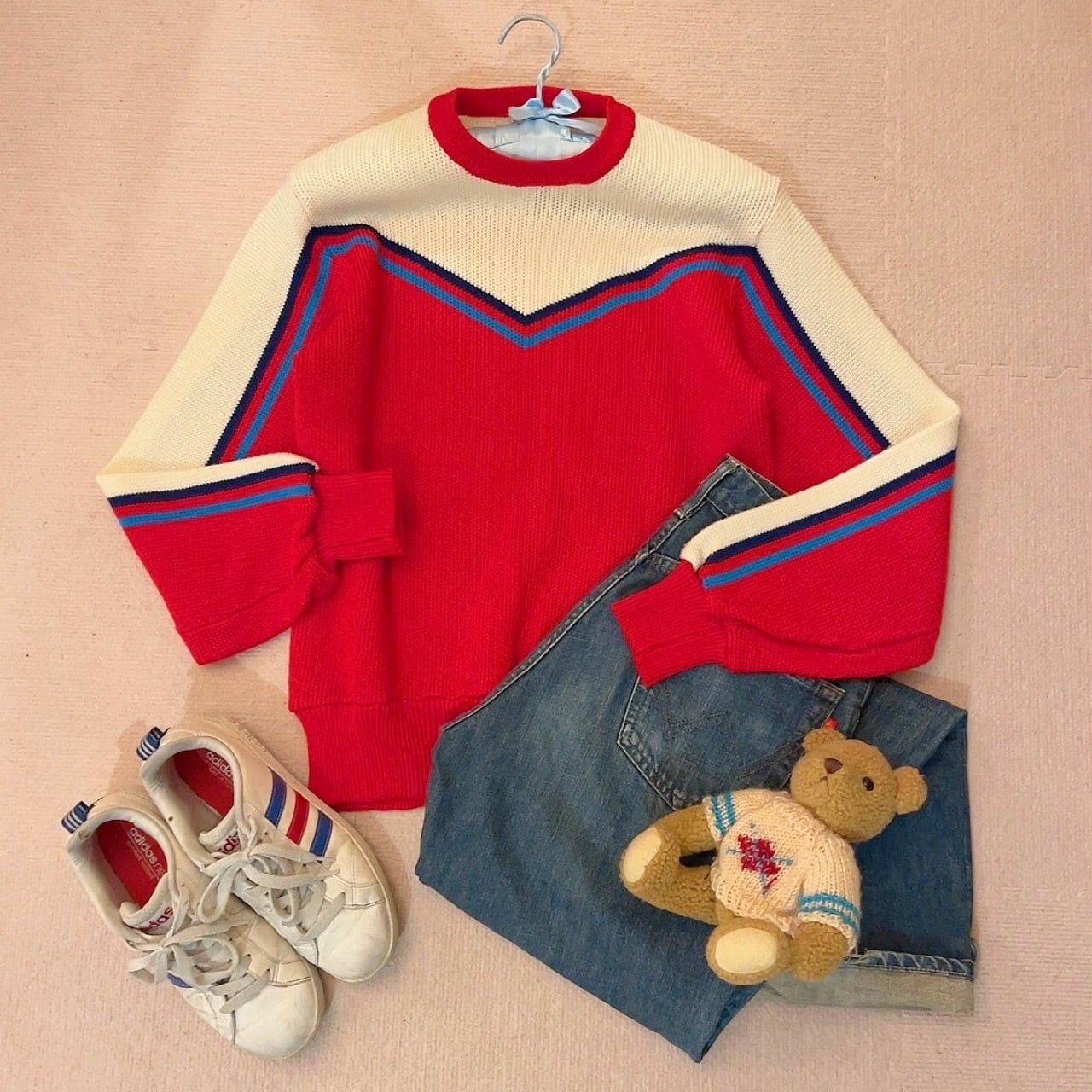 red white line jersey knit po