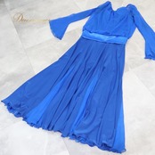 社交ダンス 衣装 ワンピース ドレス SEKINE セキネ 青 レース パーティ 発表会 軽い 薄い 上品 透け感 ブルー系 エレガント スカート ダンスウエア フェミニン 日本製 柔らかい スタイリッシュ シンプル 薄手 おしゃれ 高級感