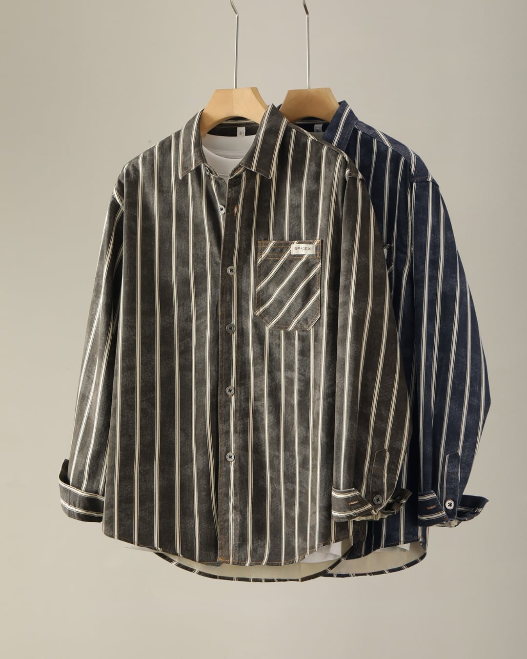 アーバン カジュアルストライプコットンシャツ 2色 A0160