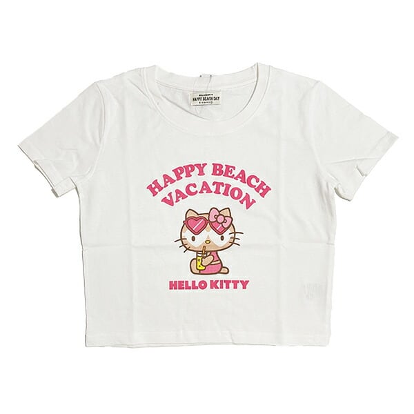 サンリオ 日焼け キティ クロップド半袖Tシャツ(S) ホワイト アパレル