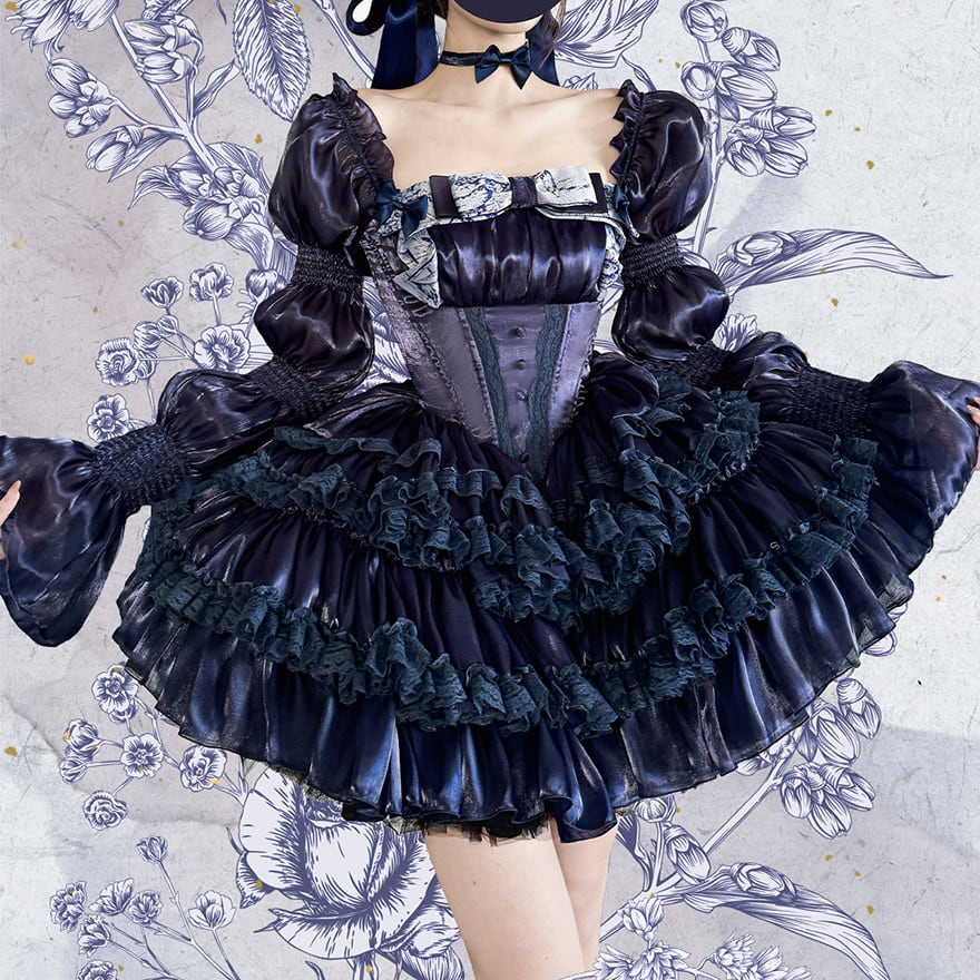 ゴスロリドレス パーティドレス プリンセス ネイビー ふんわり