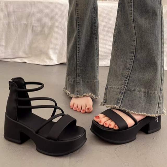 chunky heel back zip platform sandals la2056