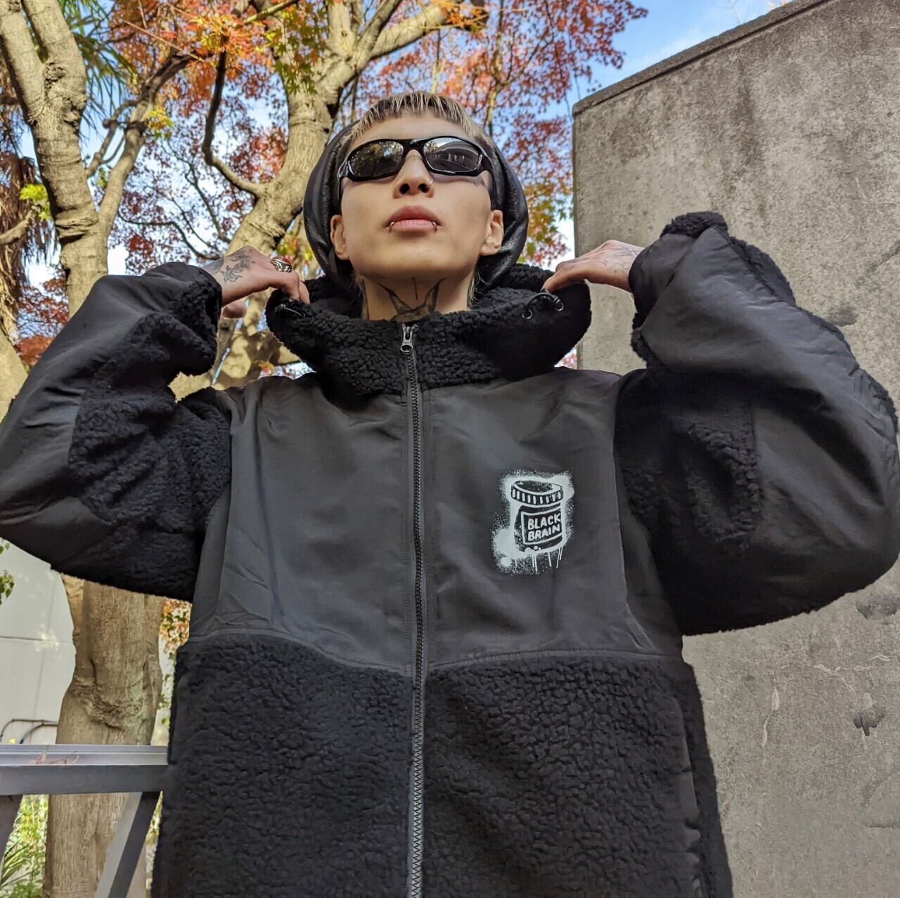 Dripped Teddy Fleece JKT | BLACK BRAIN