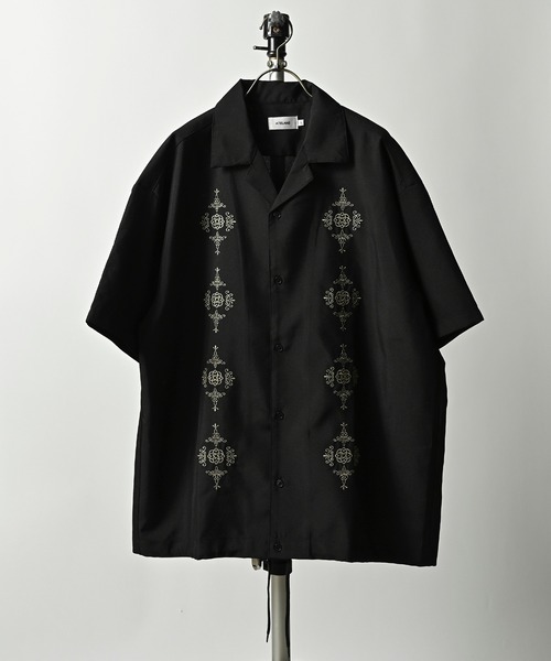 ATELANE tropical embroidery cuban shirt (BLK) 24A-15070