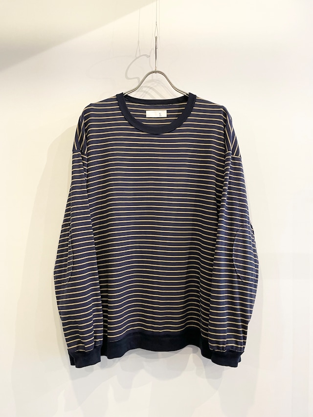 T/f Lv3 loose fit elbow patch striped jersey top - combined navy