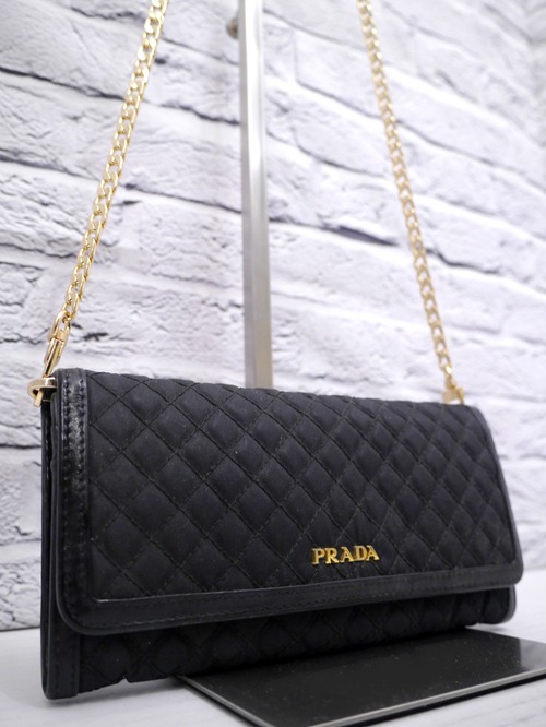 美品◆ PRADA プラダ キルティング ナイロン x レザー クロスボディ ショルダー ウォレット バッグ ポシェット 長財布 黒x金 ◆レアモデル