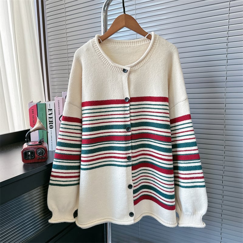 【outer】ボーダー柄ニットカーデ M26494