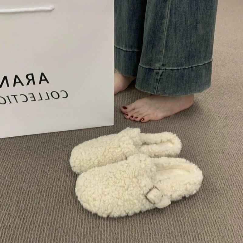 女性用ボストンファークロッグ、コルクインソール、暖かいぬいぐるみスリッパ、アーチサポート付きの靴、居心地の良い家庭用ミュール、毛皮のようなスエード、冬のファッション