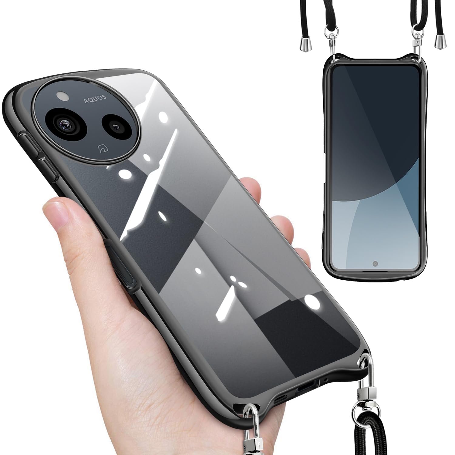 Yidahe AQUOS sense10 sense9 用 ケース ショルダー ストラップ SH-53F SH-53E 韓国(ブラック)