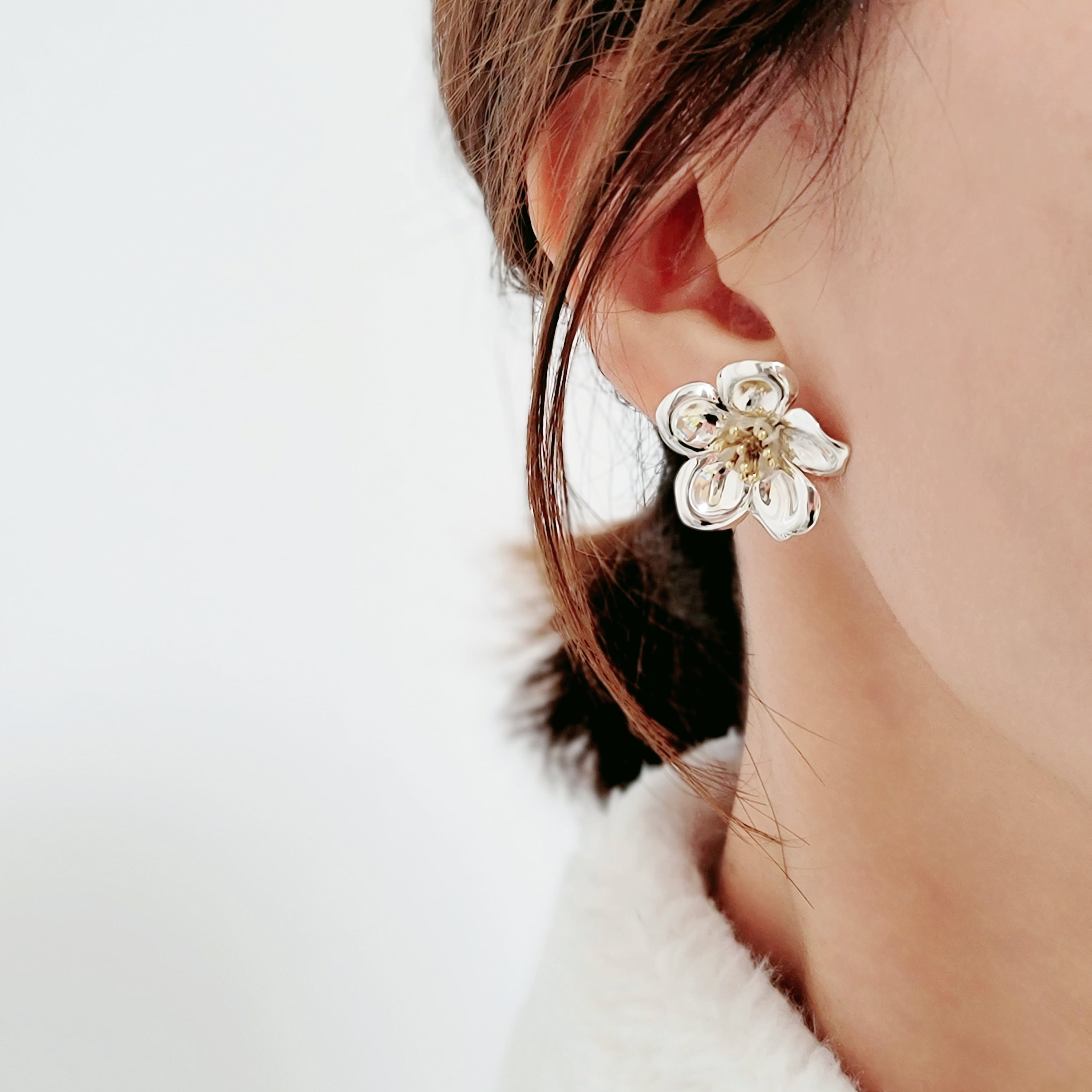 ツツジの花＊大ぶり＊シルバー925＊真鍮＊コンビ＊ピアス H-160,161S