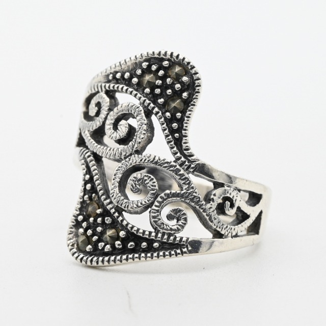 Marcasite Accent Wide Graceful Wavy Design Ring #13.0 / Denmark