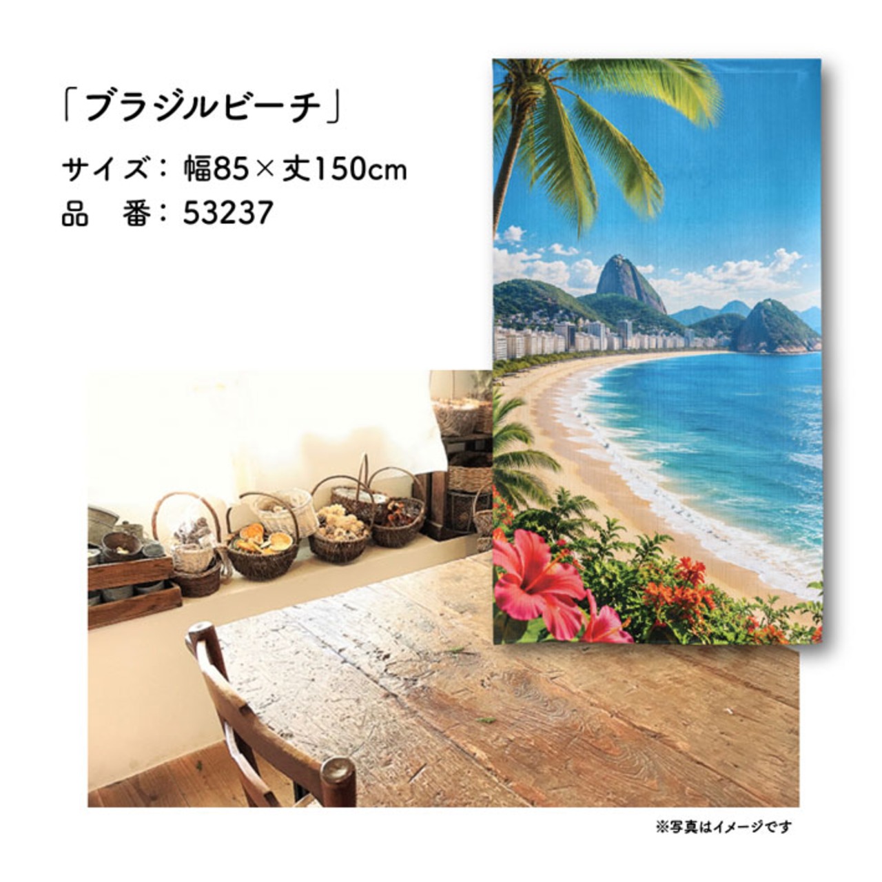 【受注生産】のれん ブラジルビーチ 85×150cm 53237