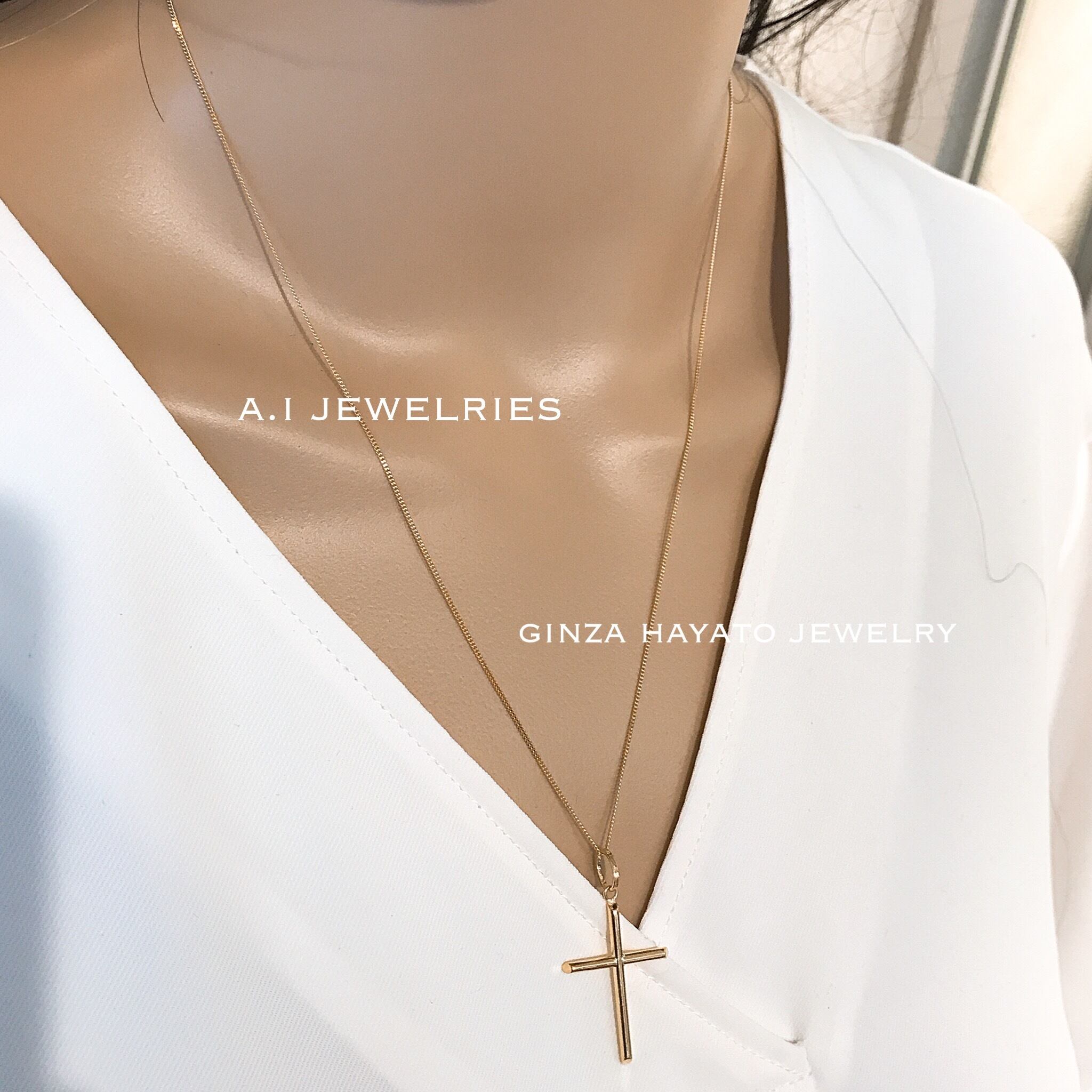 K18 18金 50cm シンプル クロス ネックレス メンズ Mens Necklace A I Jewelries エイアイジュエリーズ