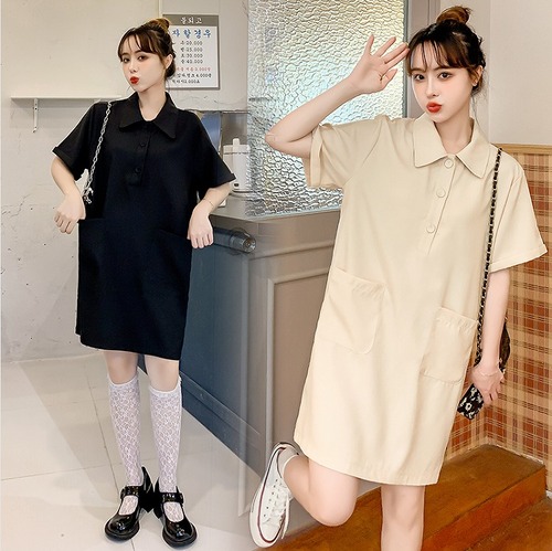 【大きいサイズM-4XL】【春夏新作】ファッション/人気ワンピース♪ブラック/アンズ2色展開◆sbetmt-229697