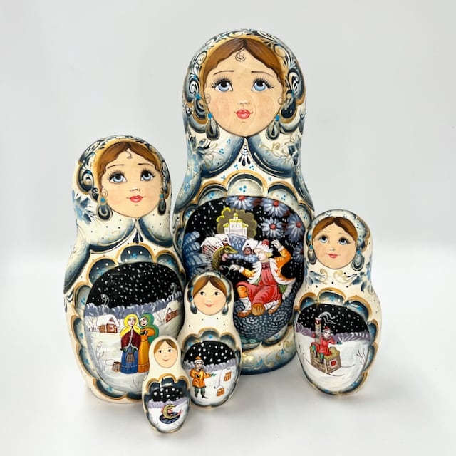 チガノワ作 マトリョーシカ 5個組 カマスの命令(白) | Romanov Online Shop