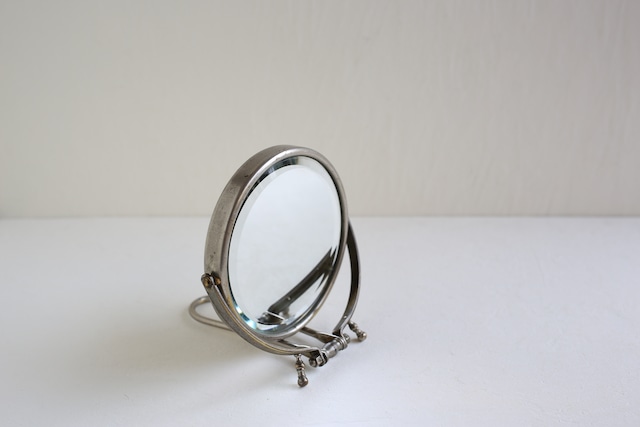 フランス アンティーク ヴィンテージ ミラー 置き鏡 手鏡 (片面：拡大鏡）N-03630