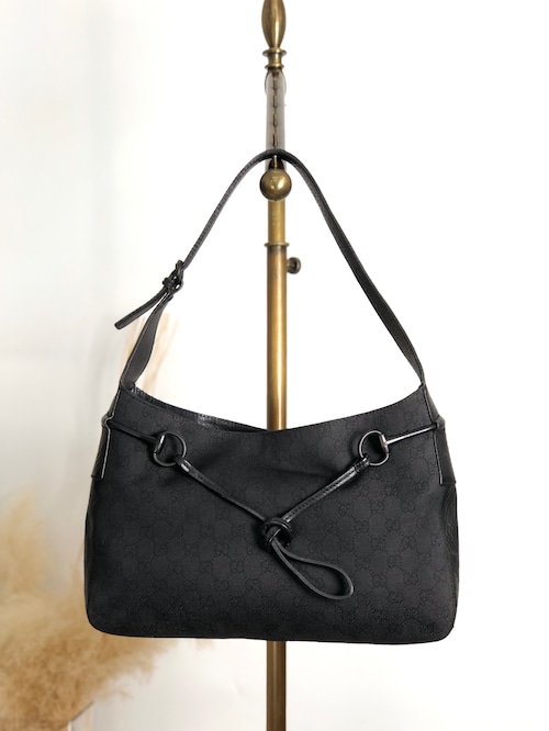 GUCCI グッチ GG ショルダーバッグ ブラック ホースビット キャンバス ワンショルダー vintage ヴィンテージ オールド h5tsed