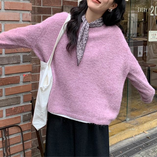 simple crew-neck knit　J00213