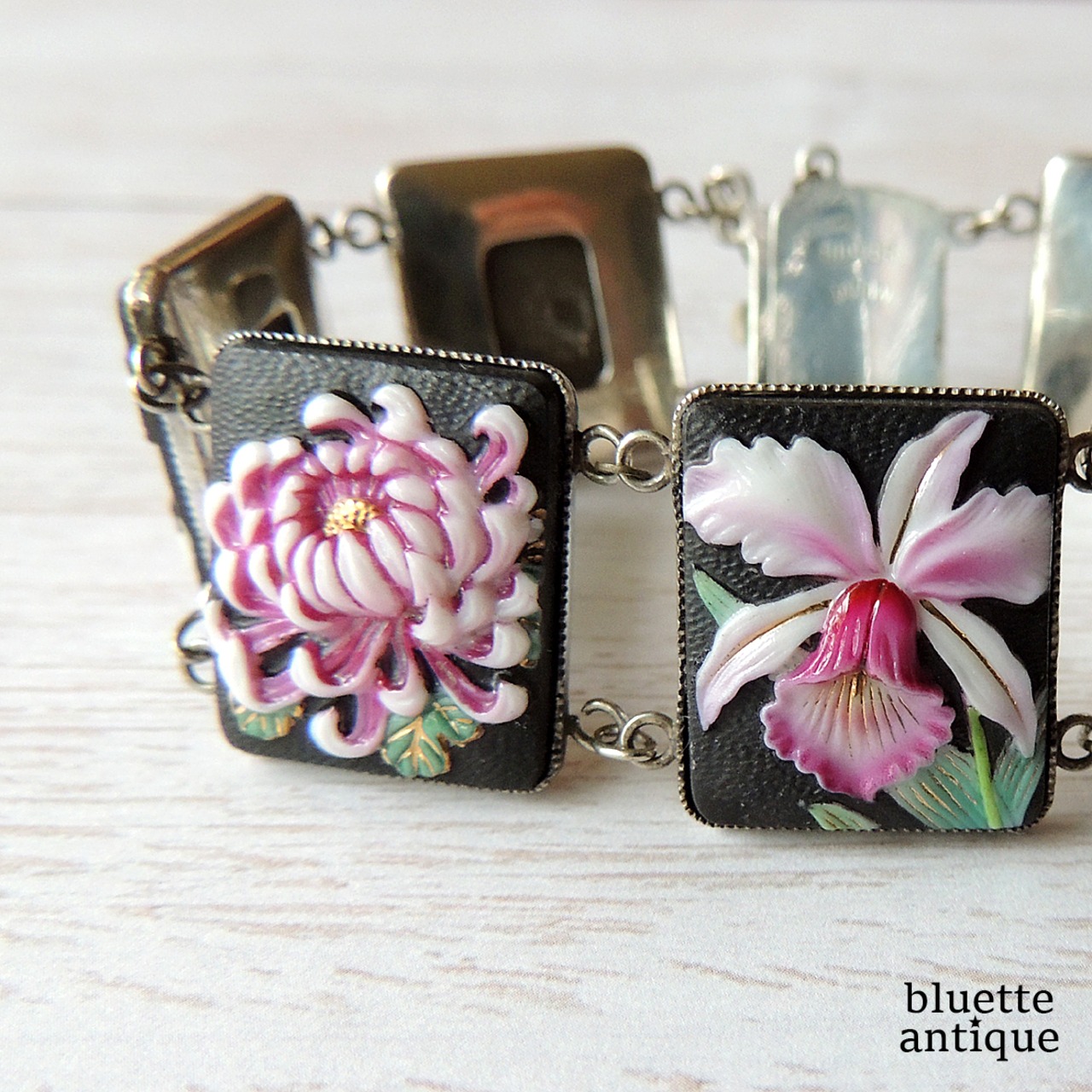 ヴィンテージ トシカネジュエリー 有田焼 大輪古典菊・洋蘭 ブレスレット
