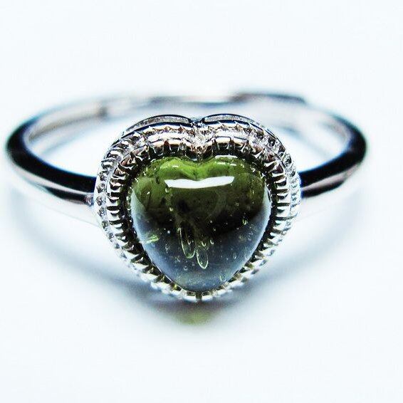モルダバイト リング モルダウ石 指輪 ハート フリーサイズ 13号 一点物 メール便可 [M便 1/20] 199-622
