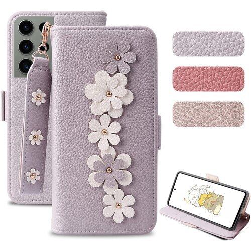 Galaxy S22 Ultra 5G ケース 手帳型 ギャラクシー エス22 ウルトラ 携帯ケース doo SC-52C 手帳 カバー 可愛い 花の装飾 財布 女性 カードポケット galaxy s22 ultra スマホケース サイドマグネット スタンド機能付き 人気 ギャラクシー s22 ウルトラ 5g SCG14保護カバー 衝撃吸収 良い手触り ハンドストラップ 落下防止 耐摩擦 s22 ultra パープル 1929