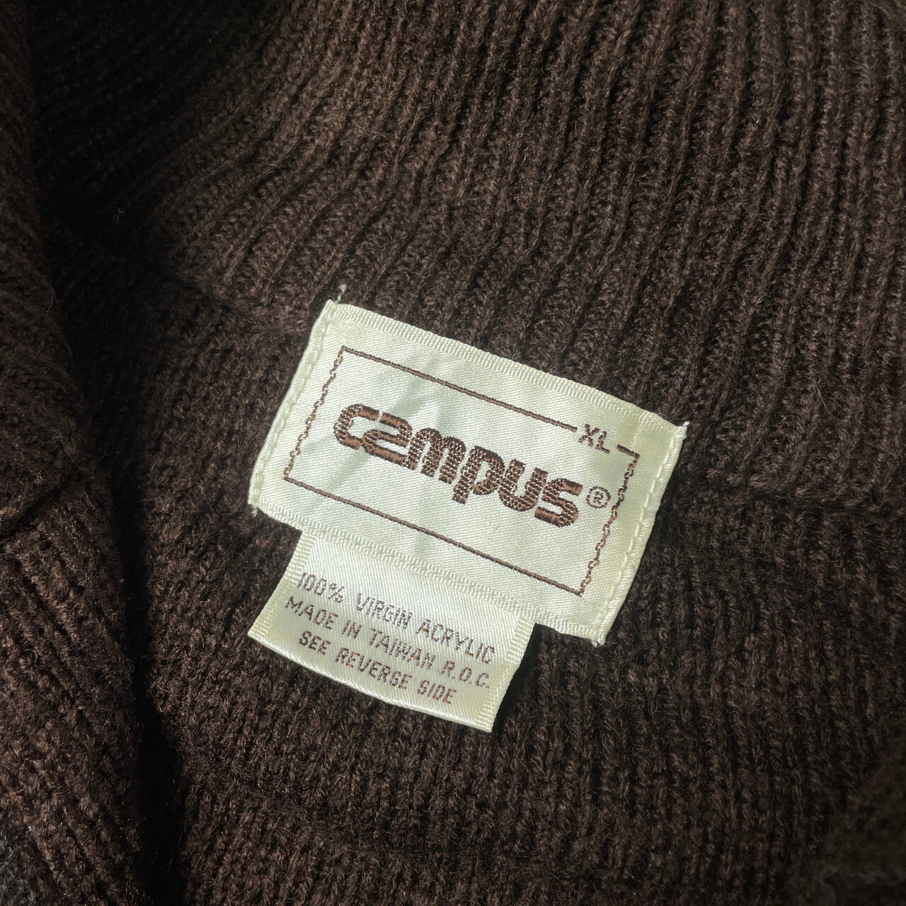 80s CAMPUS フルジップニットカーディガン フェアアイル柄 メンズ2XL 