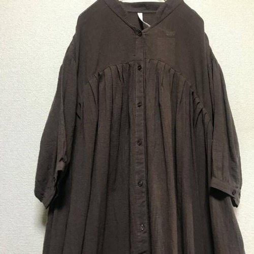 Lupilien ルピリアン　ワッシャーボイル　Vネック前開きワンピース　ブラウン