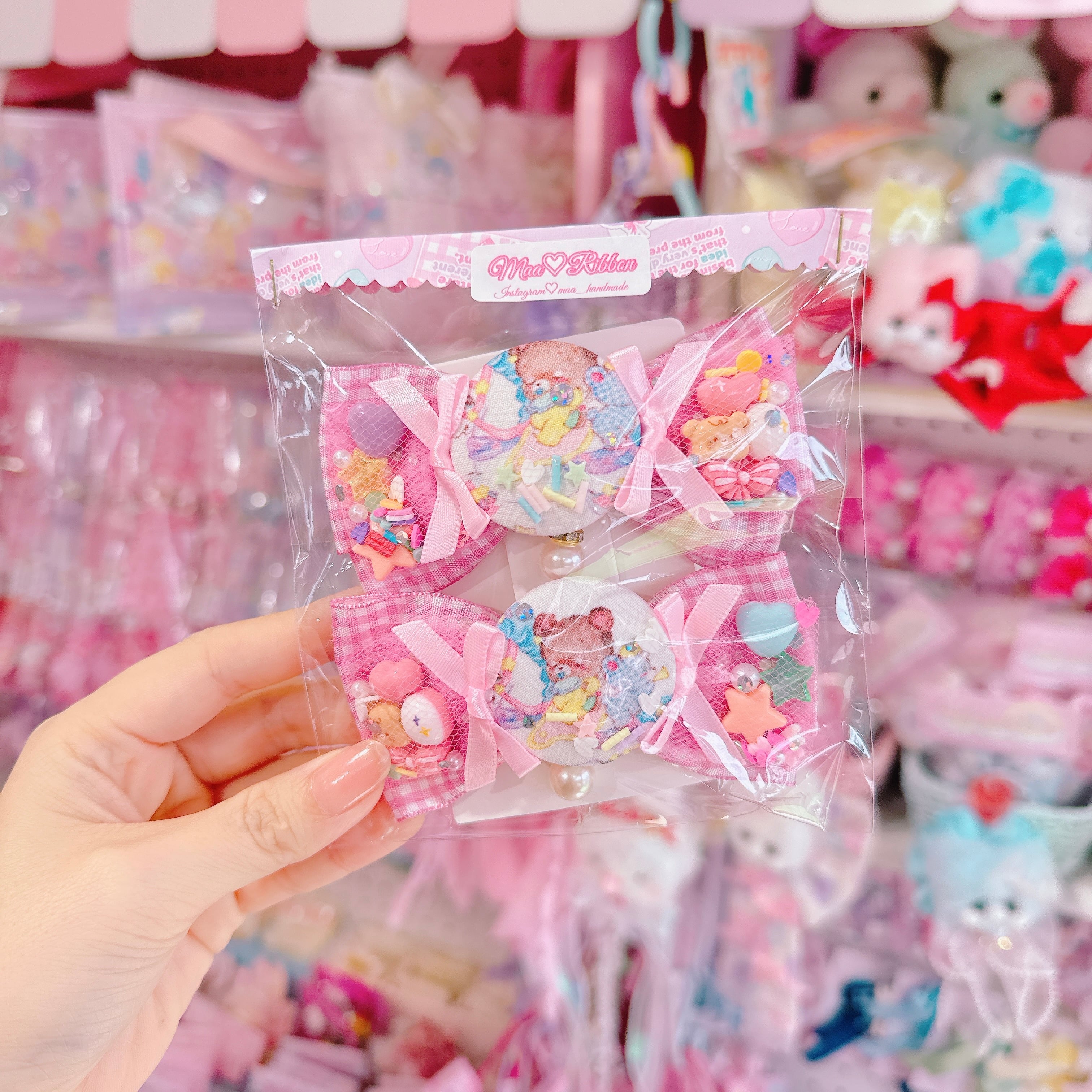 【R14】55-9くるみキャンディチュールリボンツインヘアクリップ