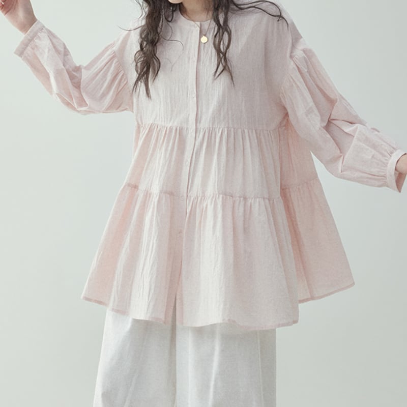 ラウンドネックミドル丈プリーツシャツ M1750