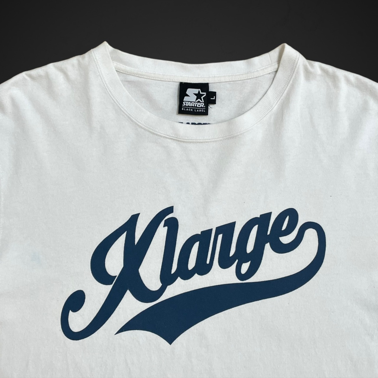 STARTER BLACK LABEL/XLARGE コラボ ロングスリーブTシャツ LONG SLEEVE ロンT  長袖 刺繍ロゴ プリント ベースボールロゴ スターター エクストララージ L ホワイト US古着