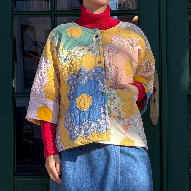 Antique Patchwork Quilt Jacket  (Hexagon Pattern)