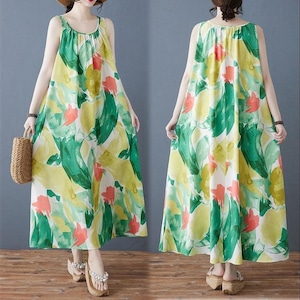 【新品】大きいサイズ 春夏　ボヘミアンプリントシフォンワンピース