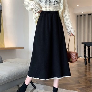 【送料無料】 ロングスカート  バイカラー  Aライン・フレア  カジュアル系  大人可愛い  シンプルデザイン  こなれ感  無地  レディースファッション  可愛い  30代・40代  プチプライス  冬  お出かけ・女子会  ブラック  体系カバー  ハイウェスト