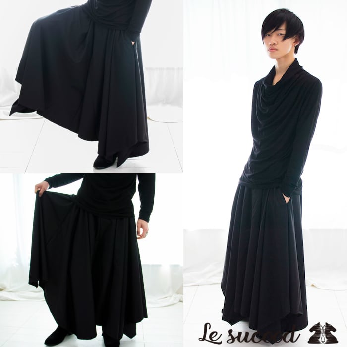 Le sucood】btm013 スカート風 ドレープ ワイドパンツ 袴パンツ はかま