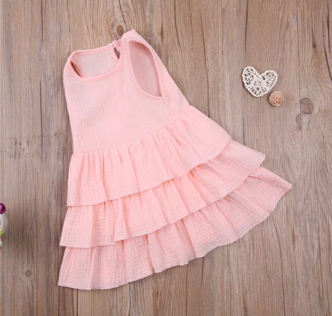 コットンフリルワンピース》》》》》海外子供服 キッズリネン ワンピース フリル ノースリーブ コットン