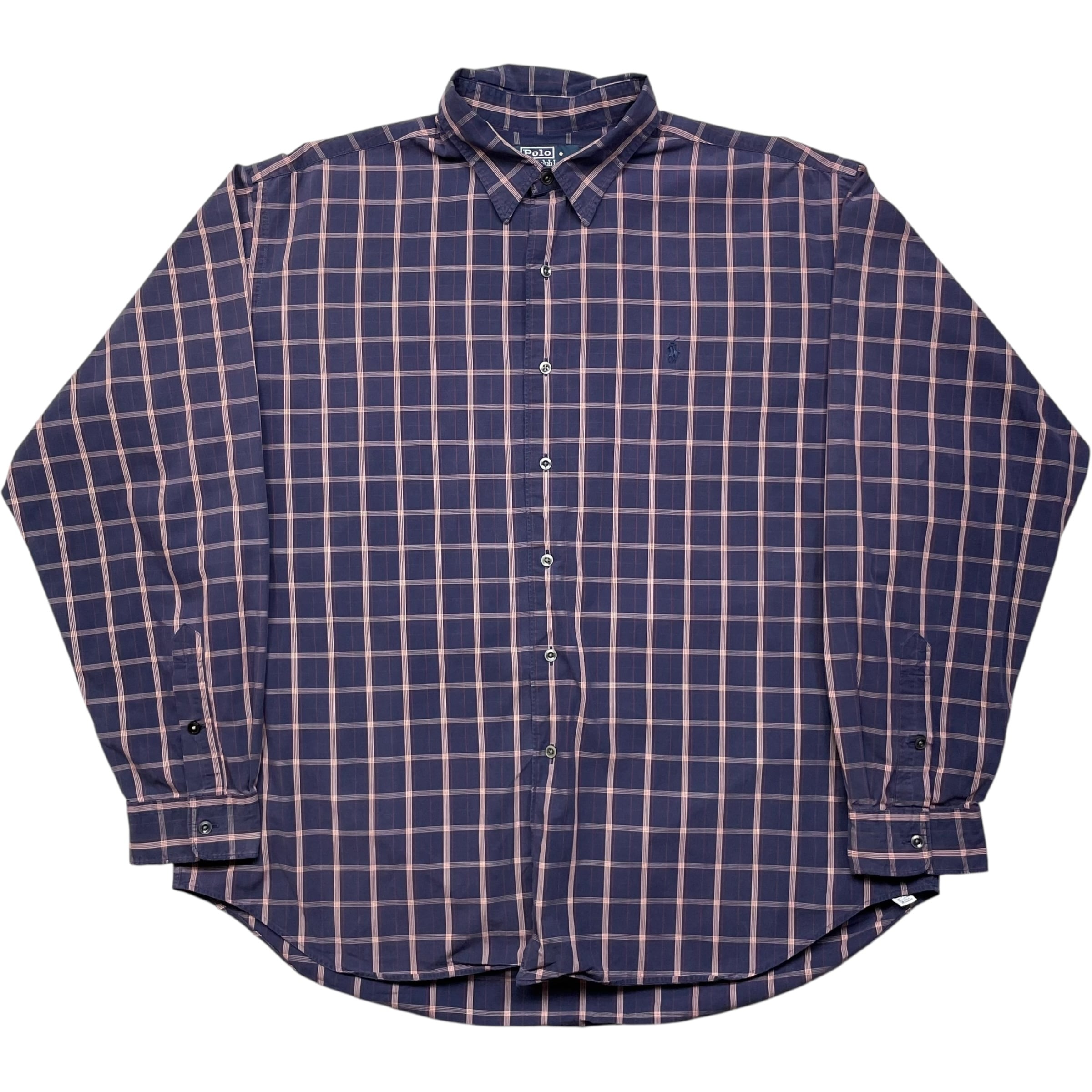 《XXL》Polo by Ralph Lauren ポロバイラルフローレン MARLOWE 長袖シャツ チェックシャツ ワンポイント ポニー ネイビー no.8838