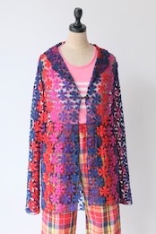 Colorful flower mesh lace cardigan