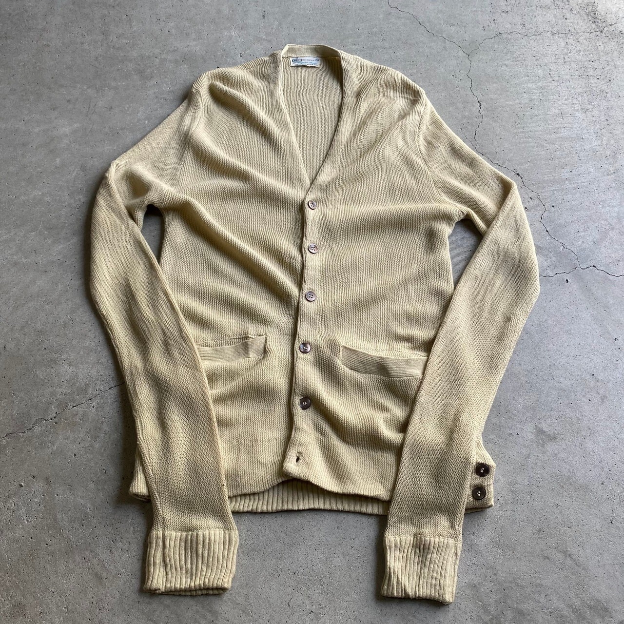 70年代 K mart アクリルニットカーディガン メンズM 古着 ベージュ 70s 