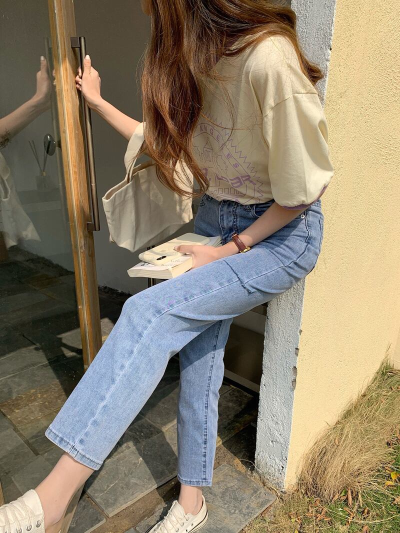 ジーンズ サマー薄手ウェストスリムスキニーカラークロップドパンツ 夏物 ビッグFスモールZ韓国3372971366