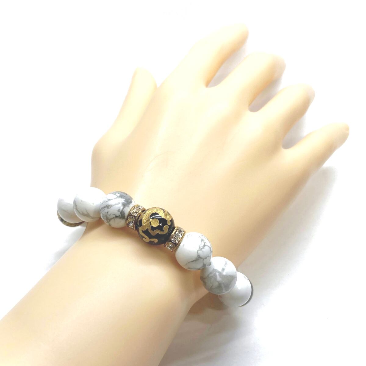 パワーストーン 12mm 四神獣金彫オニキス×ハウライト パワーストーン ブレスレット